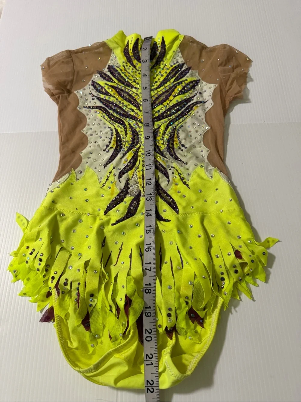 Custom Hand Painted Rhythmic Gymnastic Costume Neon Lime Purple Rhinestone CM CL